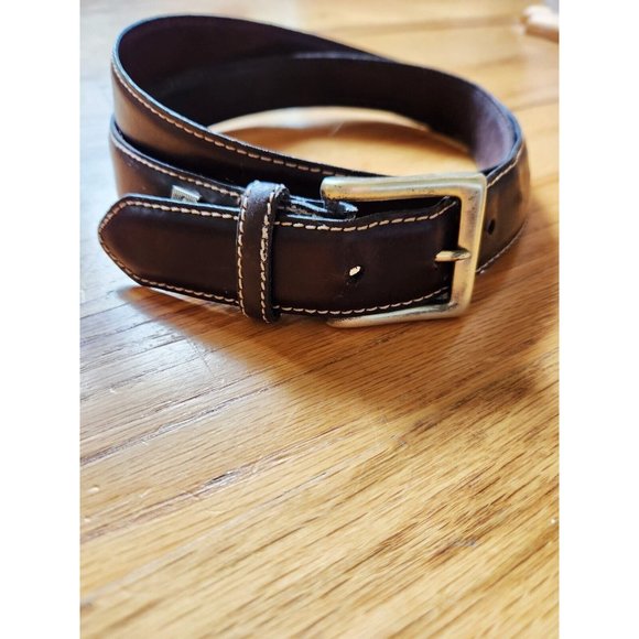 COLUMBIA Brown Leather Men's Dress Belt Size 40 x 1.25" Wide w/Brass Buckle - Picture 4 of 8